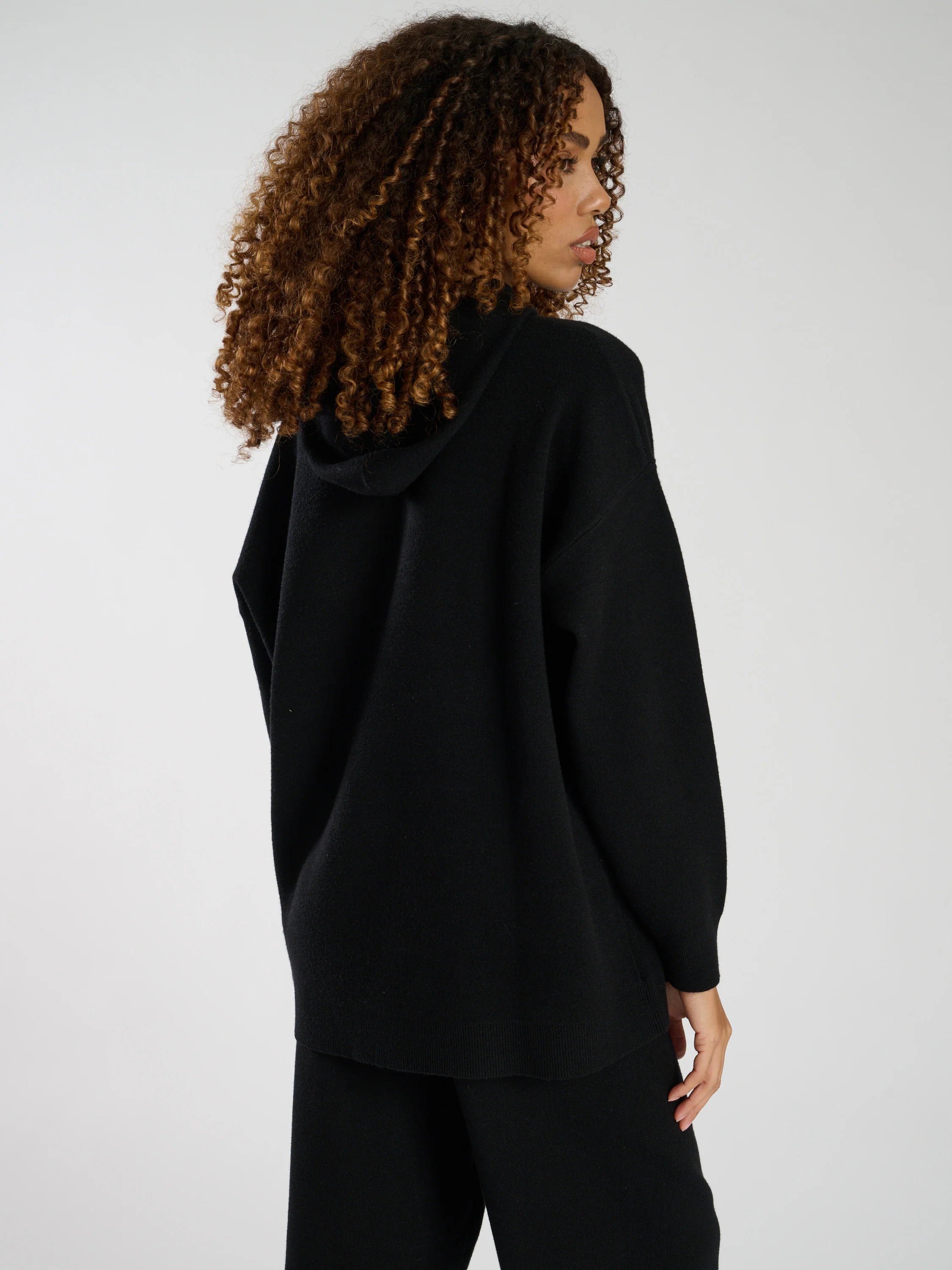 Hunker Down Knitted Hoodie in Black - Image 5