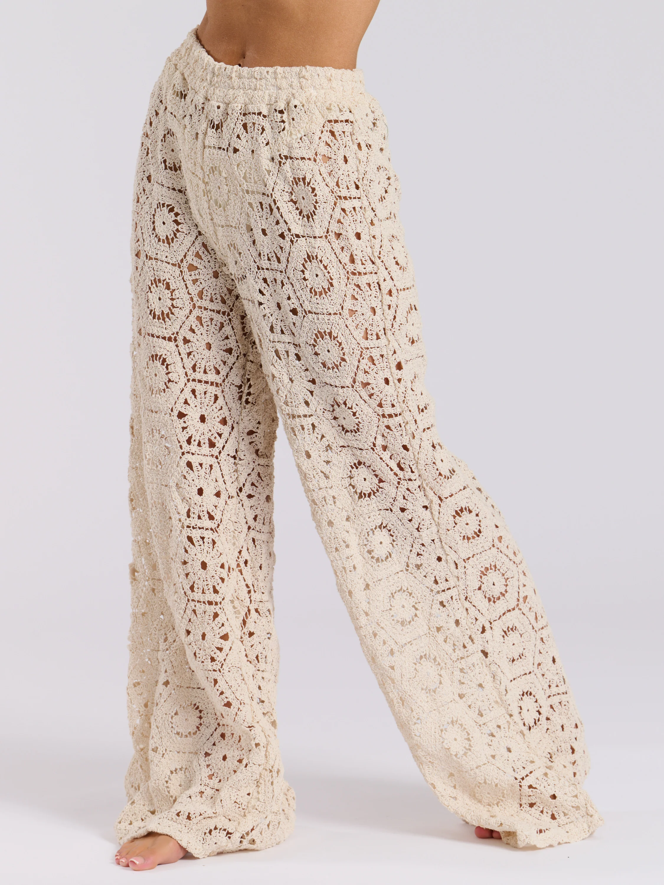Laze Beach Trousers in Vanilla Crochet - Image 5