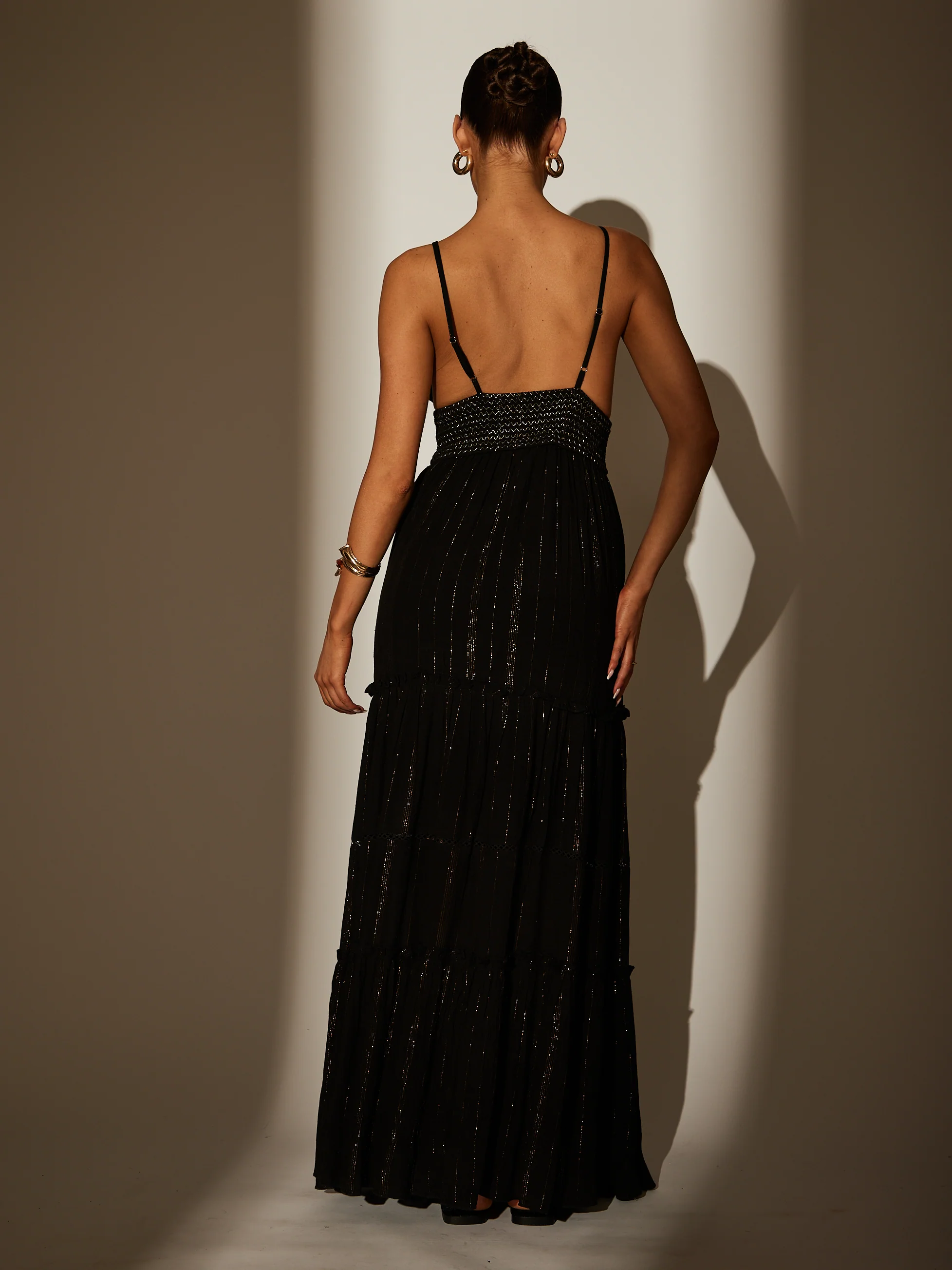 Metallic Cami Stripe Maxi Dress in Black - Image 3