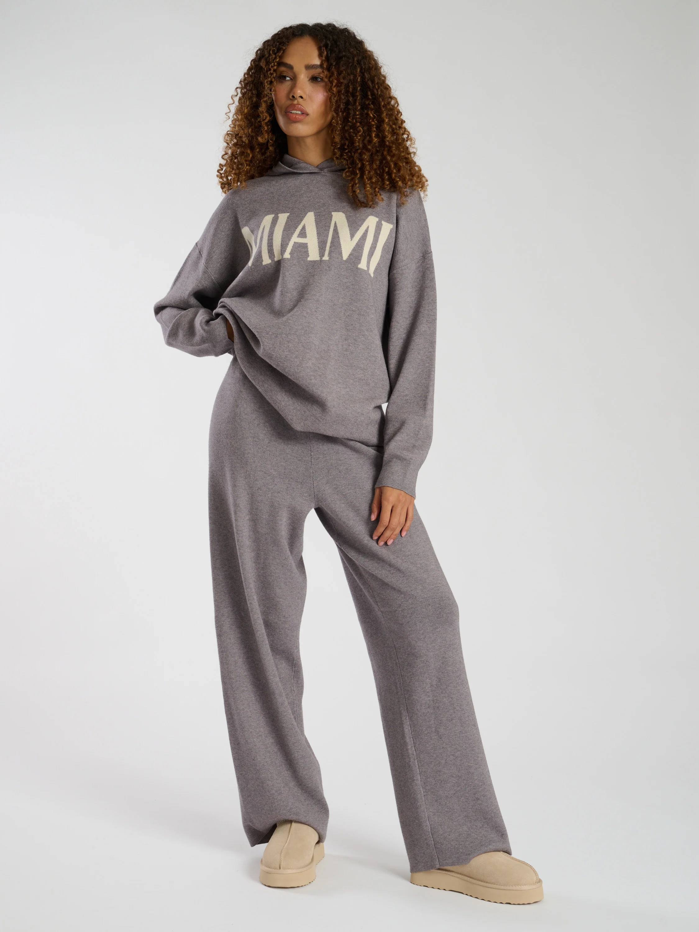 Hunker Down Knitted Hoodie in Grey - Image 4
