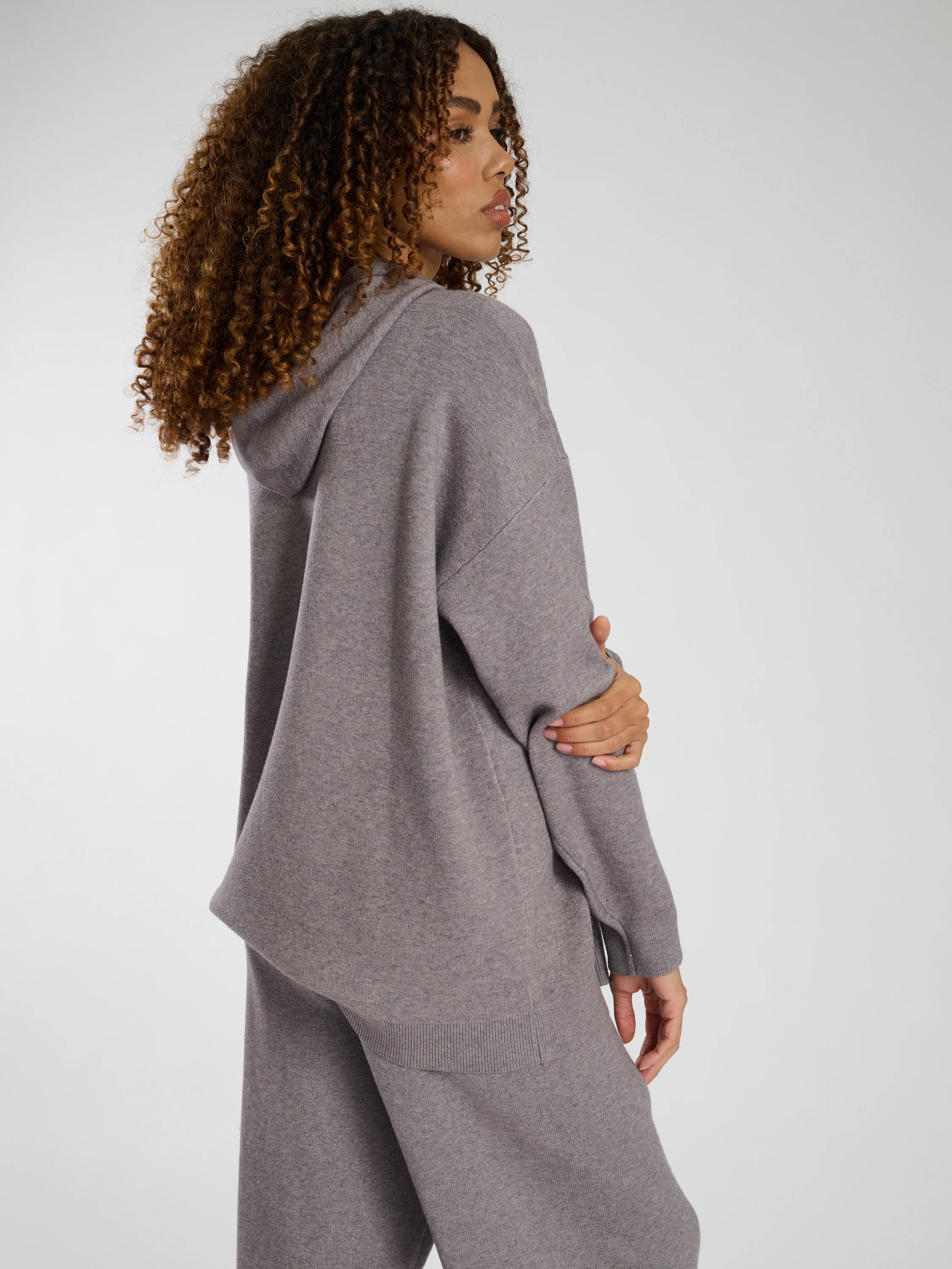 Hunker Down Knitted Hoodie in Grey - Image 5