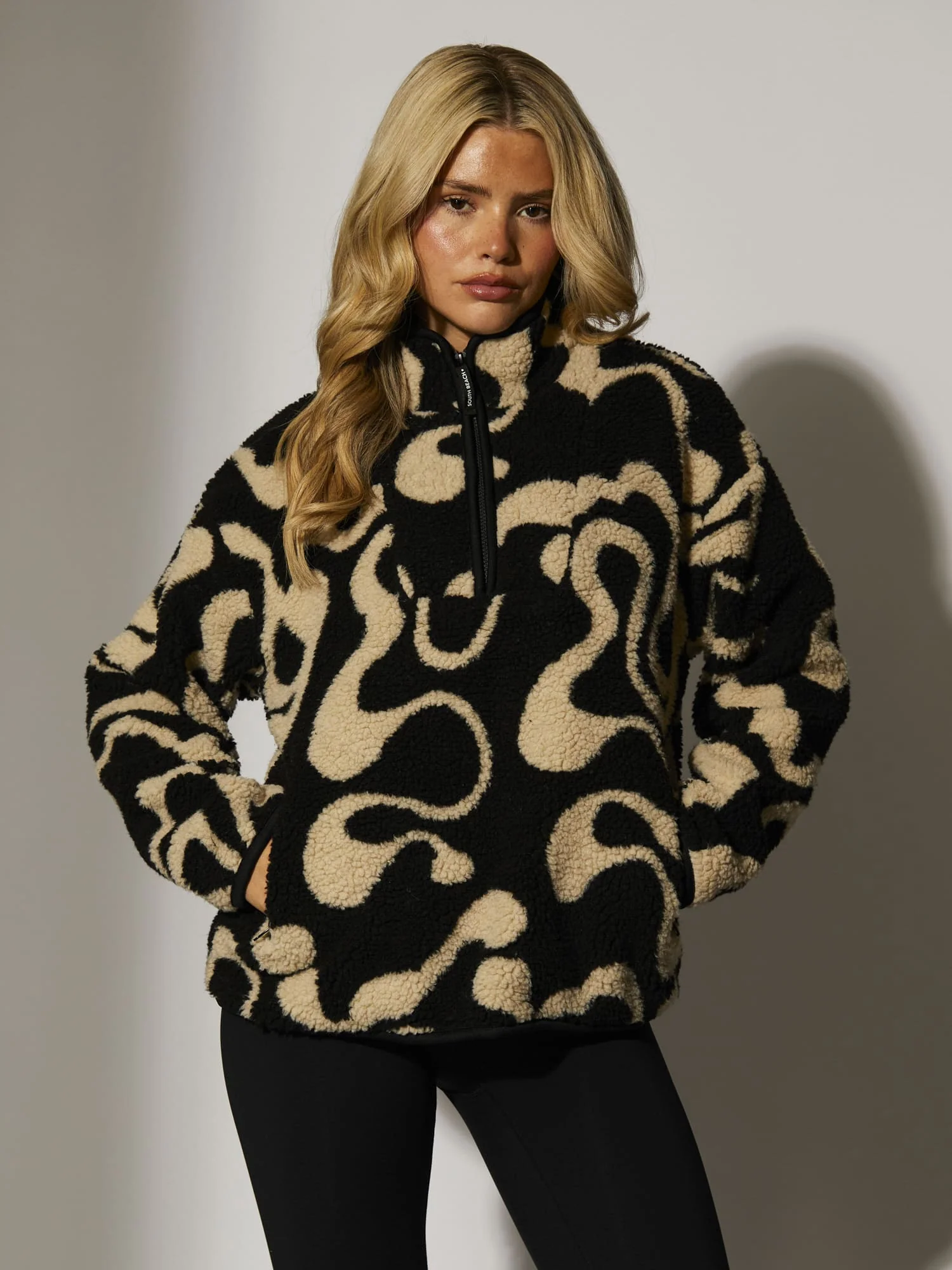 Teddy 1/4 Zip in Beige Swirl - Image 4