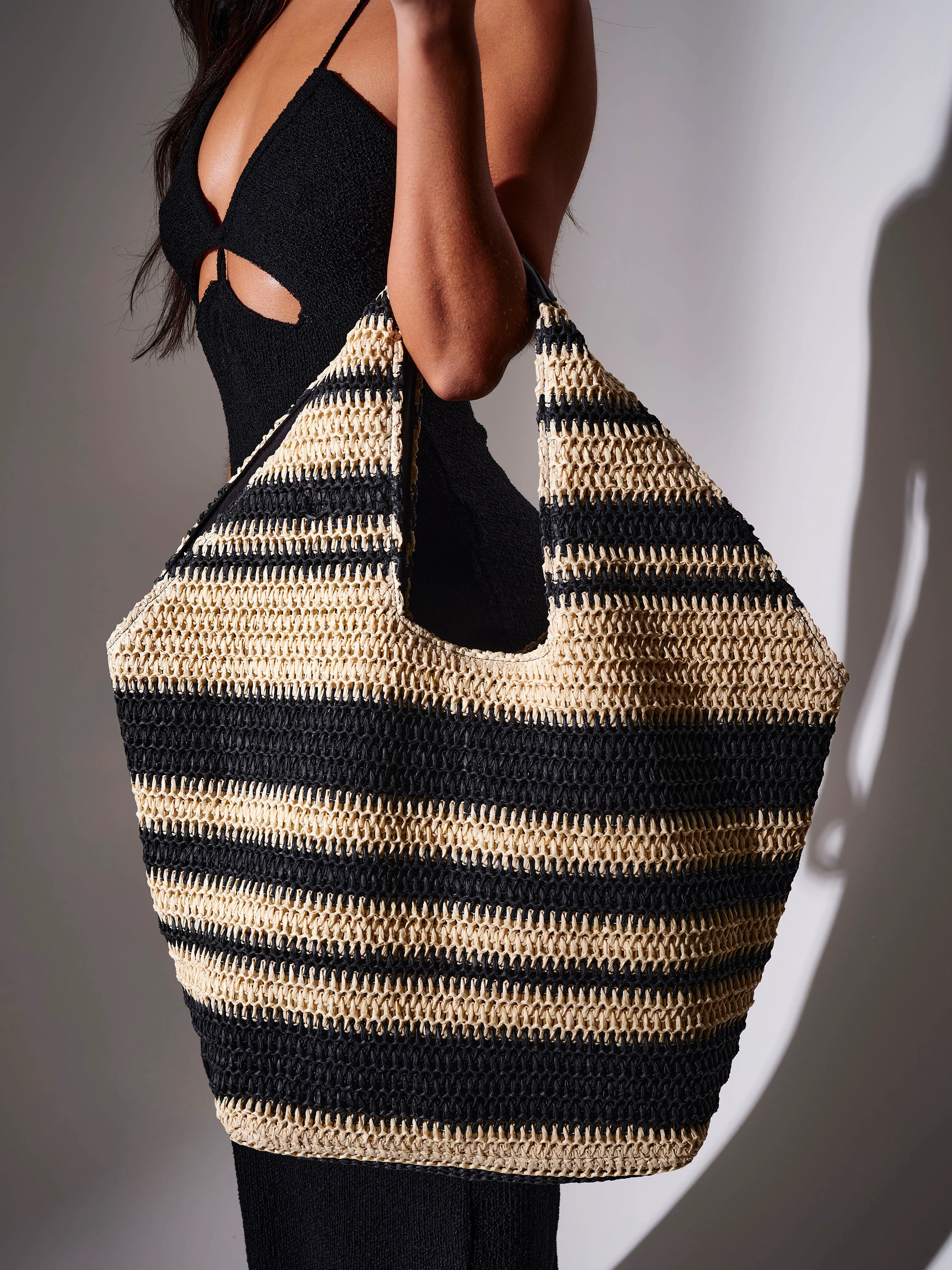 Coastal Oversized Straw Bag in Monochrome - Image 2