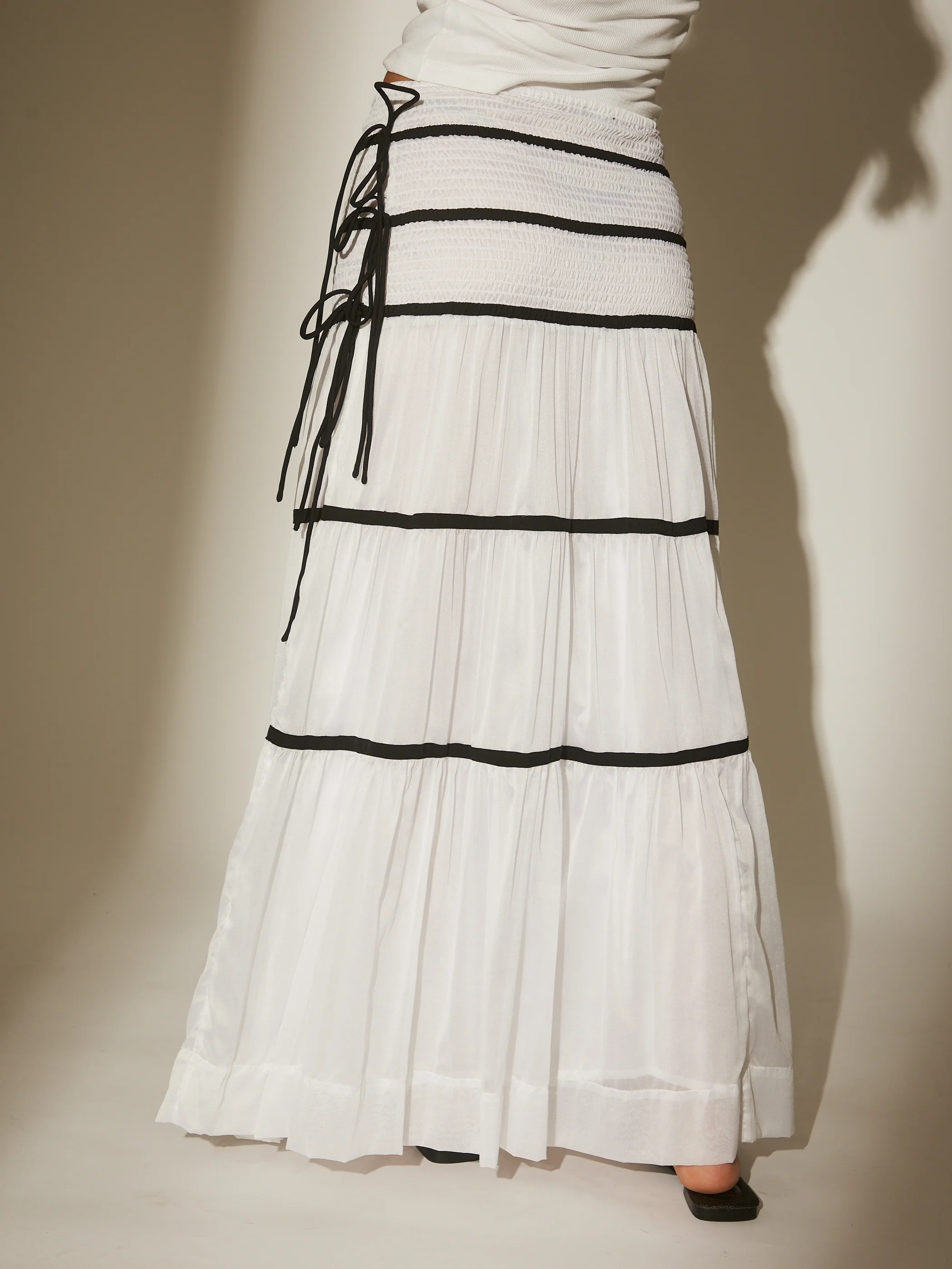Soleil Tiered Maxi Skirt in Monochrome - Image 4