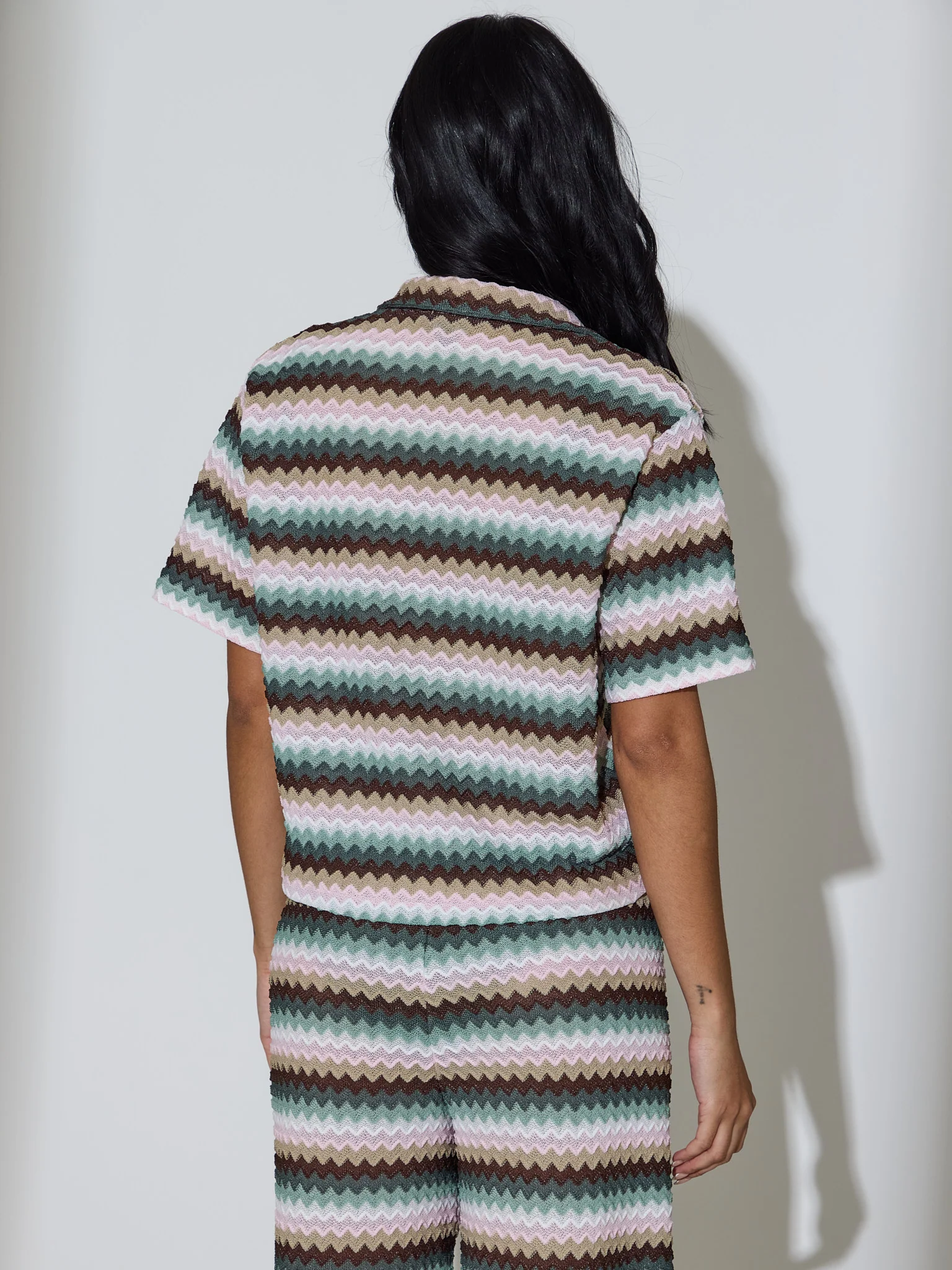 Faye Boxy Crochet Shirt in Multi Stripe - Image 4