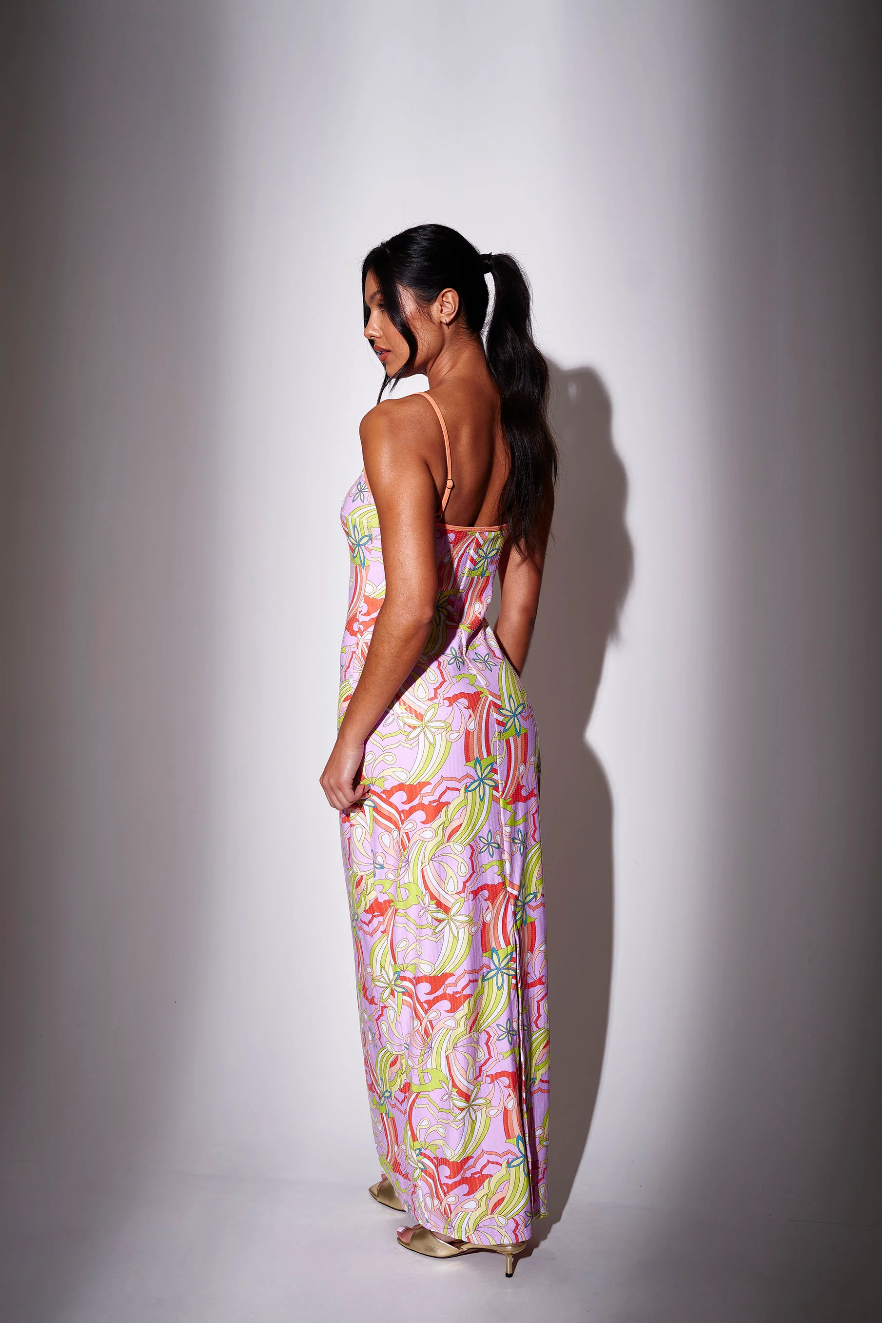 Retro Printed Sequin Maxi Dress - Image 4