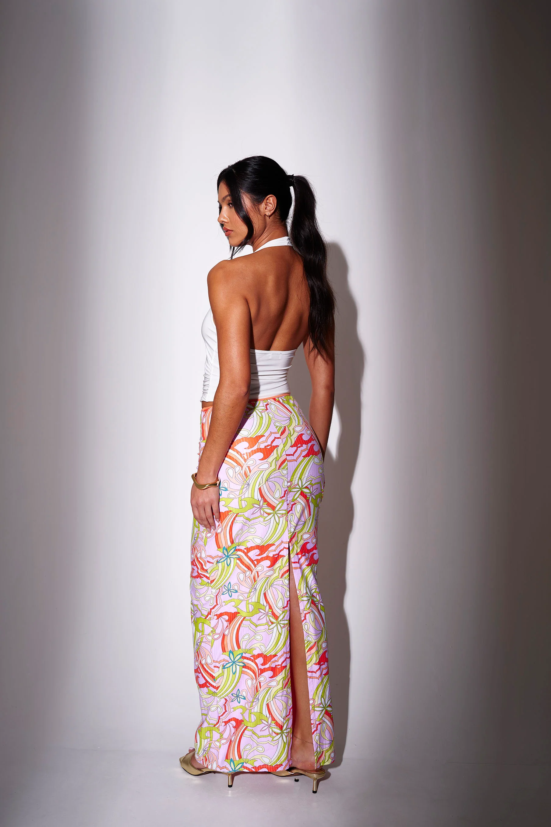 Elsie Retro Printed Sequin Maxi Skirt - Image 3