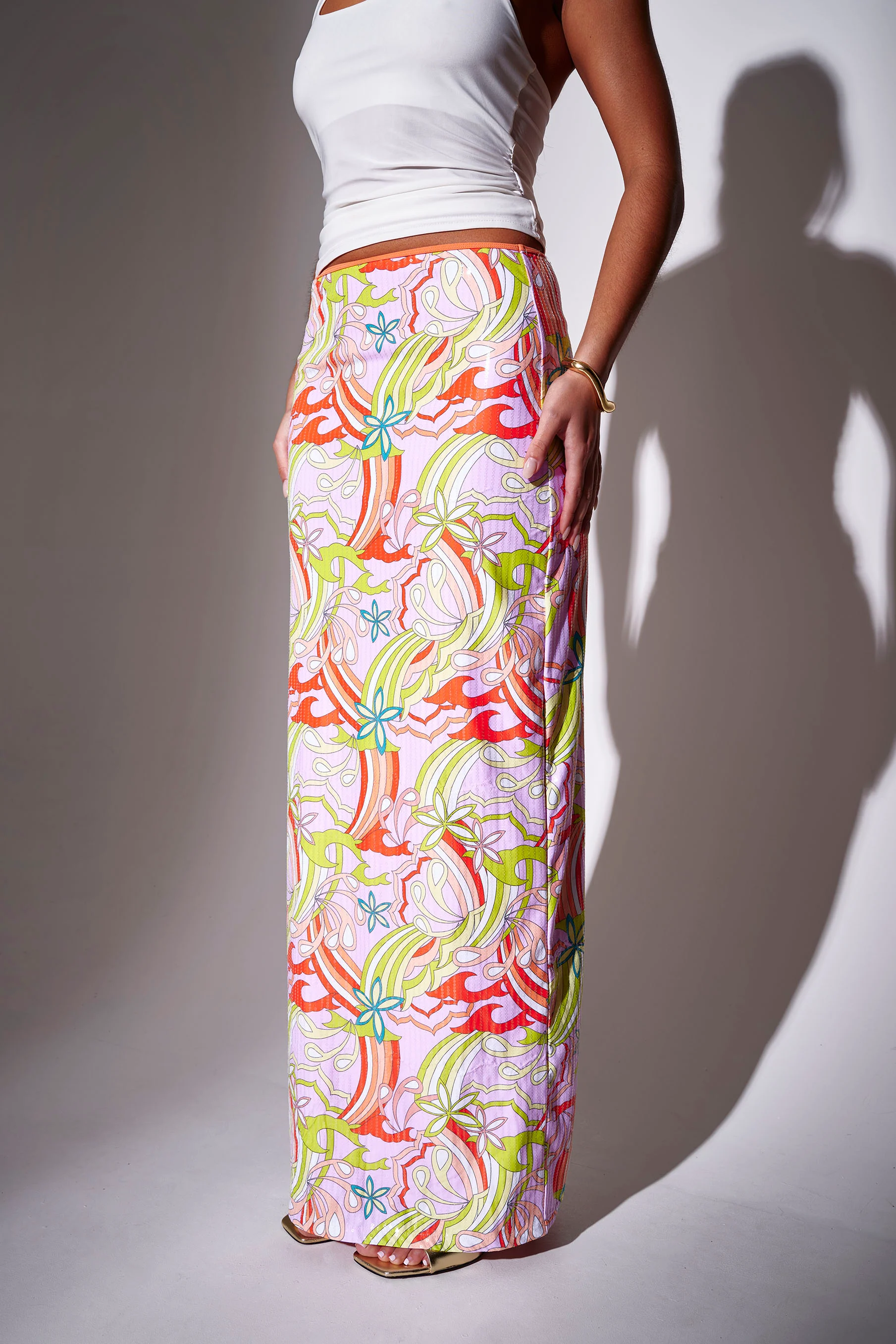 Elsie Retro Printed Sequin Maxi Skirt - Image 4