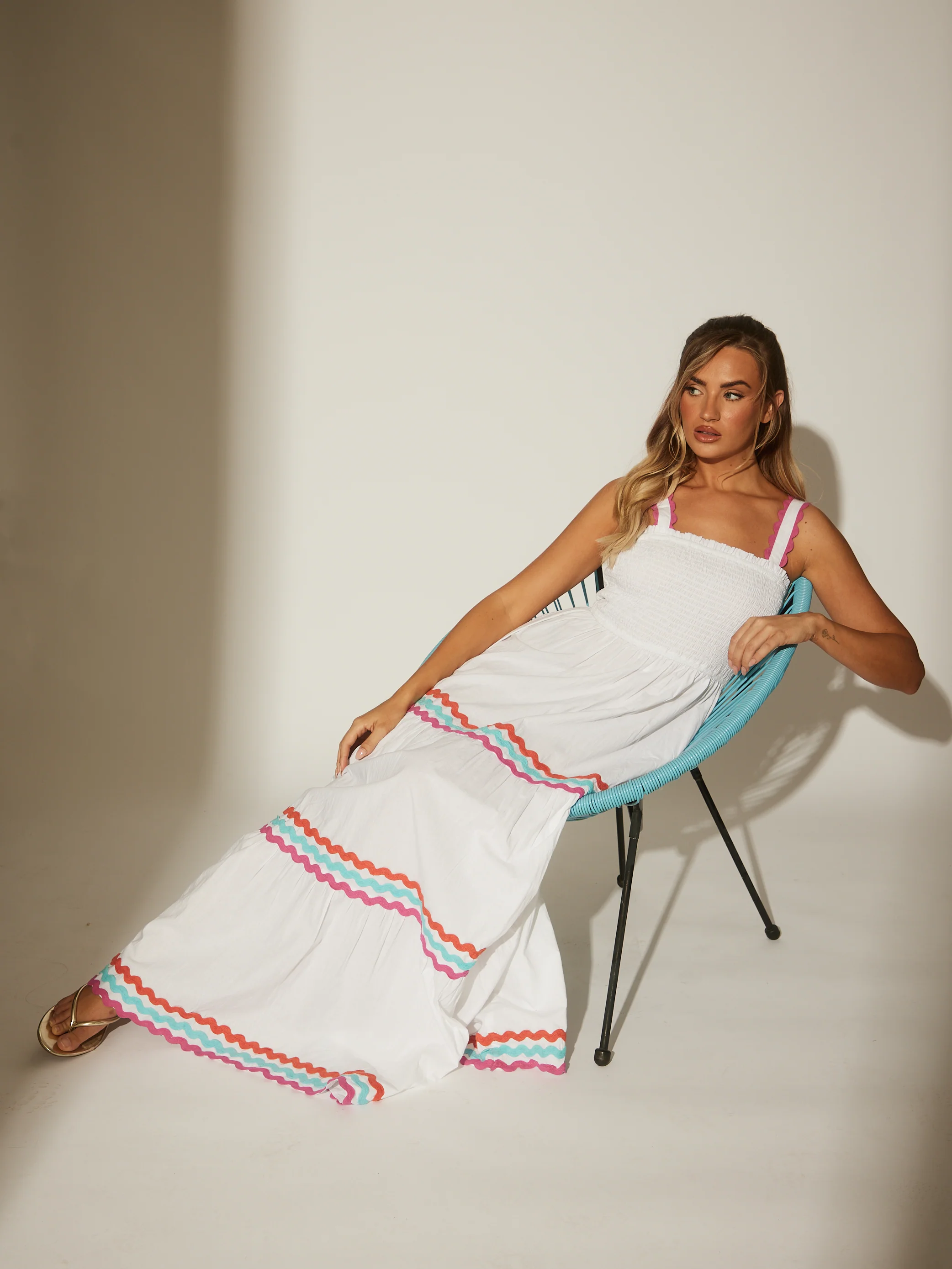 Ric Rac Maxi Dress in White - Image 3