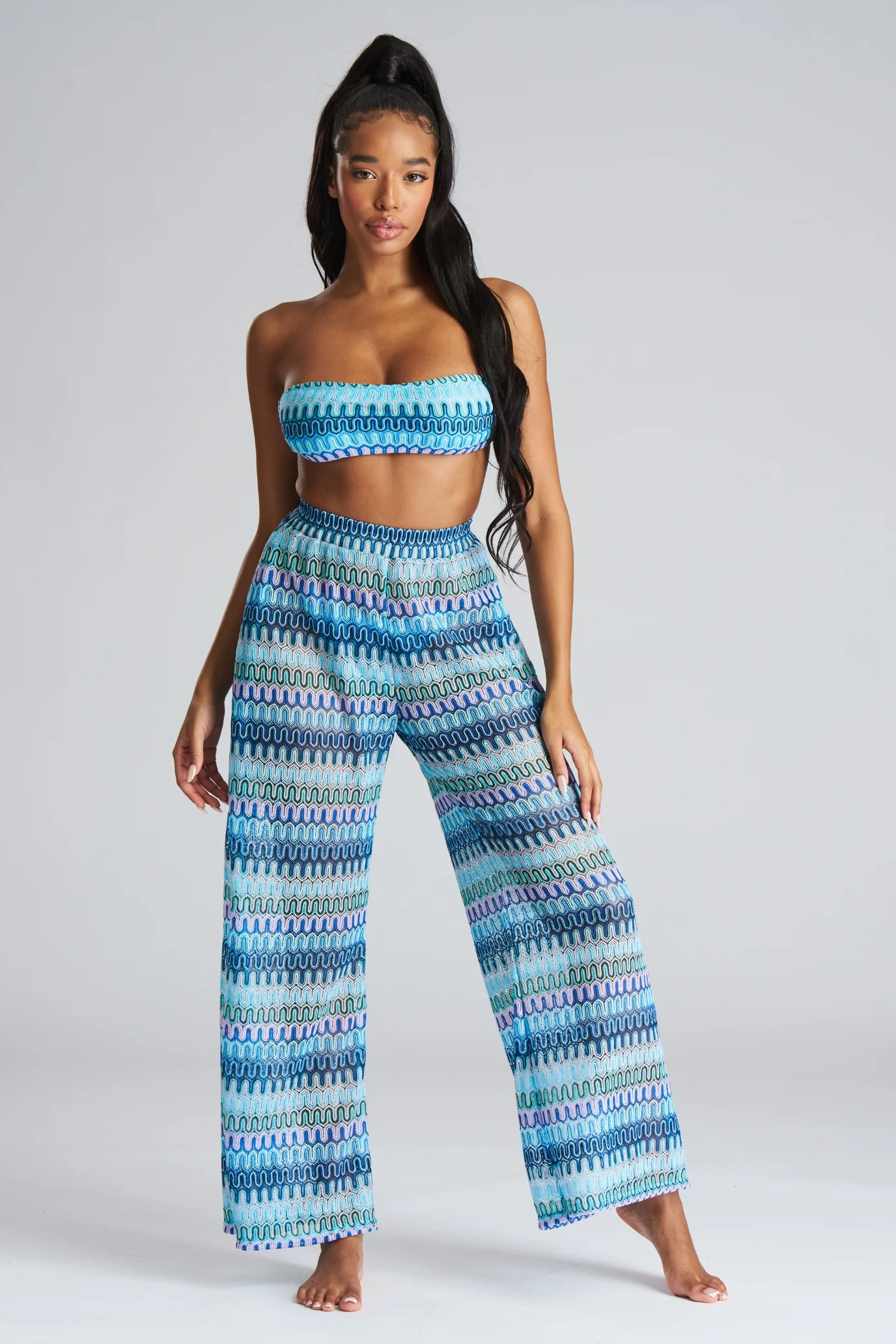 Praya Beach Trousers in Bondi Blue Crochet - Image 3