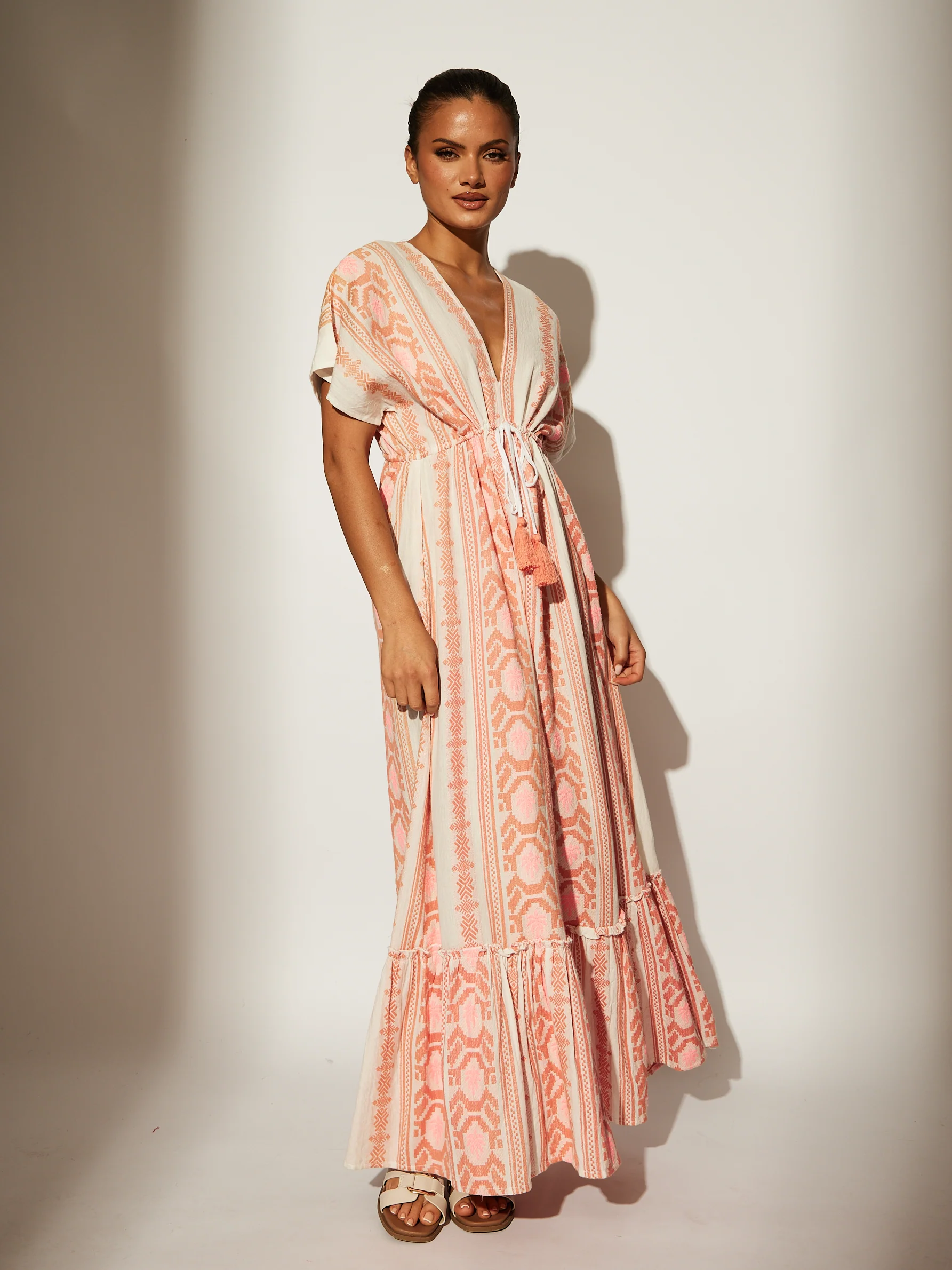 Bohemian Pink Jacquard Maxi Dress - Image 3