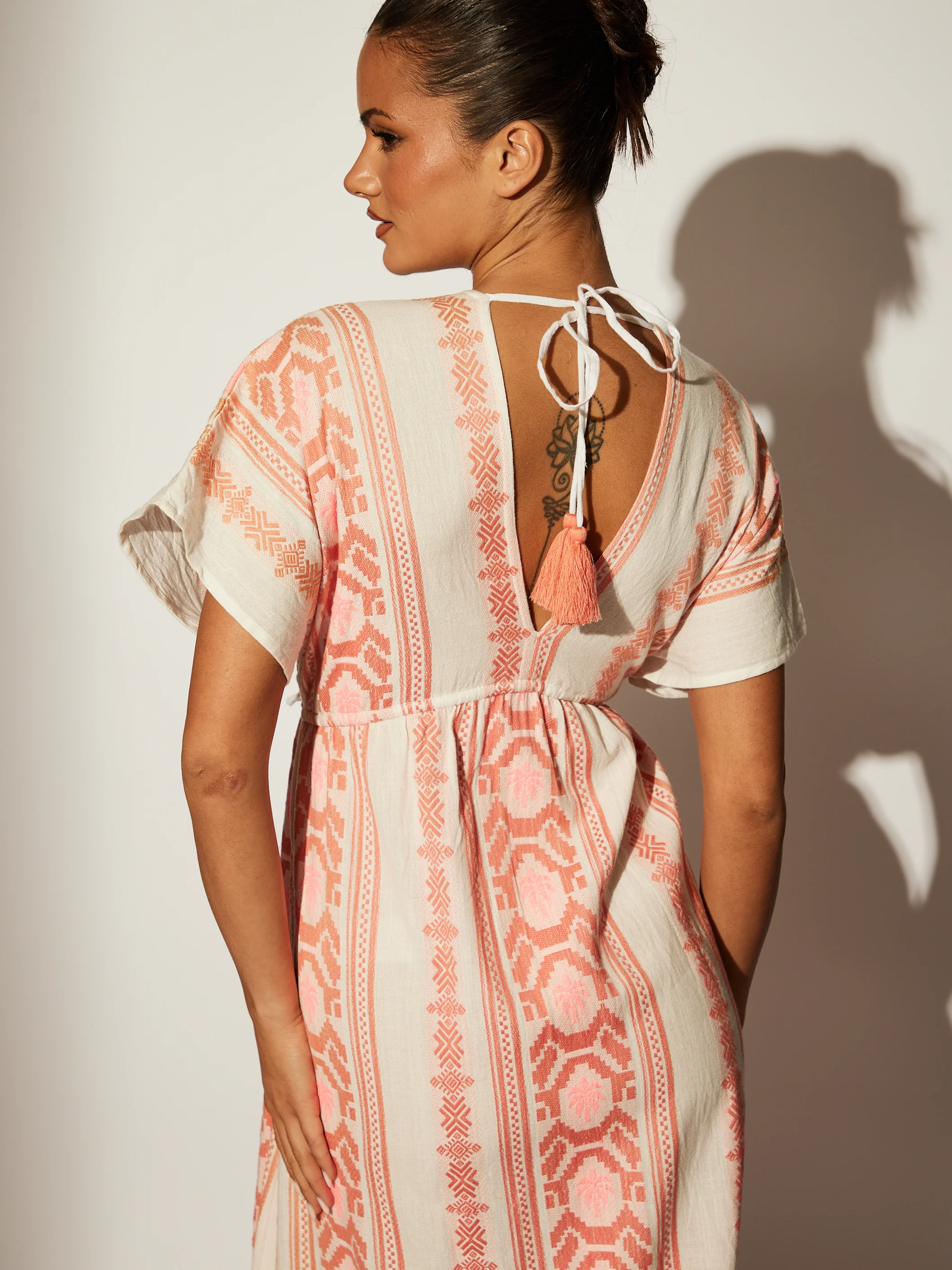 Bohemian Pink Jacquard Maxi Dress - Image 4