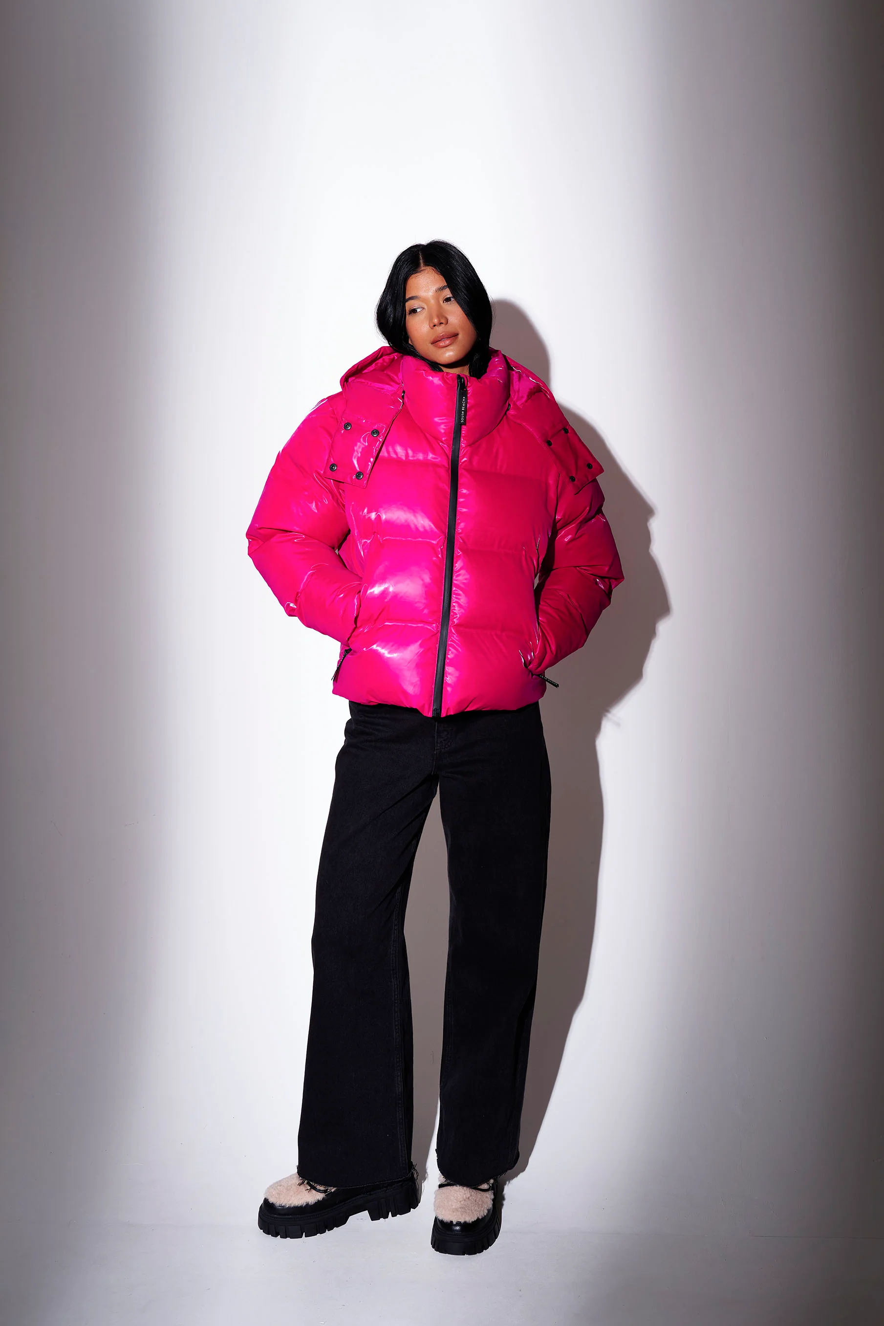 Chalet Padded Jacket in Bright Pink - Image 3