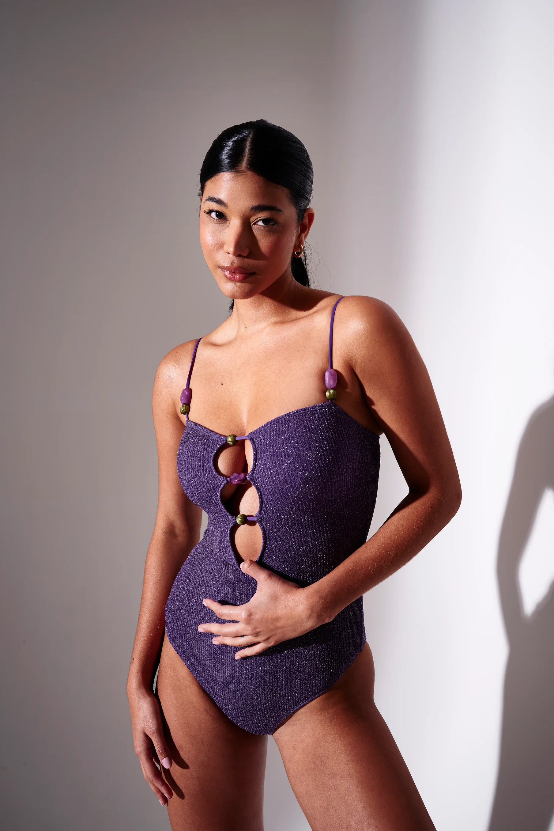 Morgan Beaded Cutout Swimsuit in Purple - Image 2