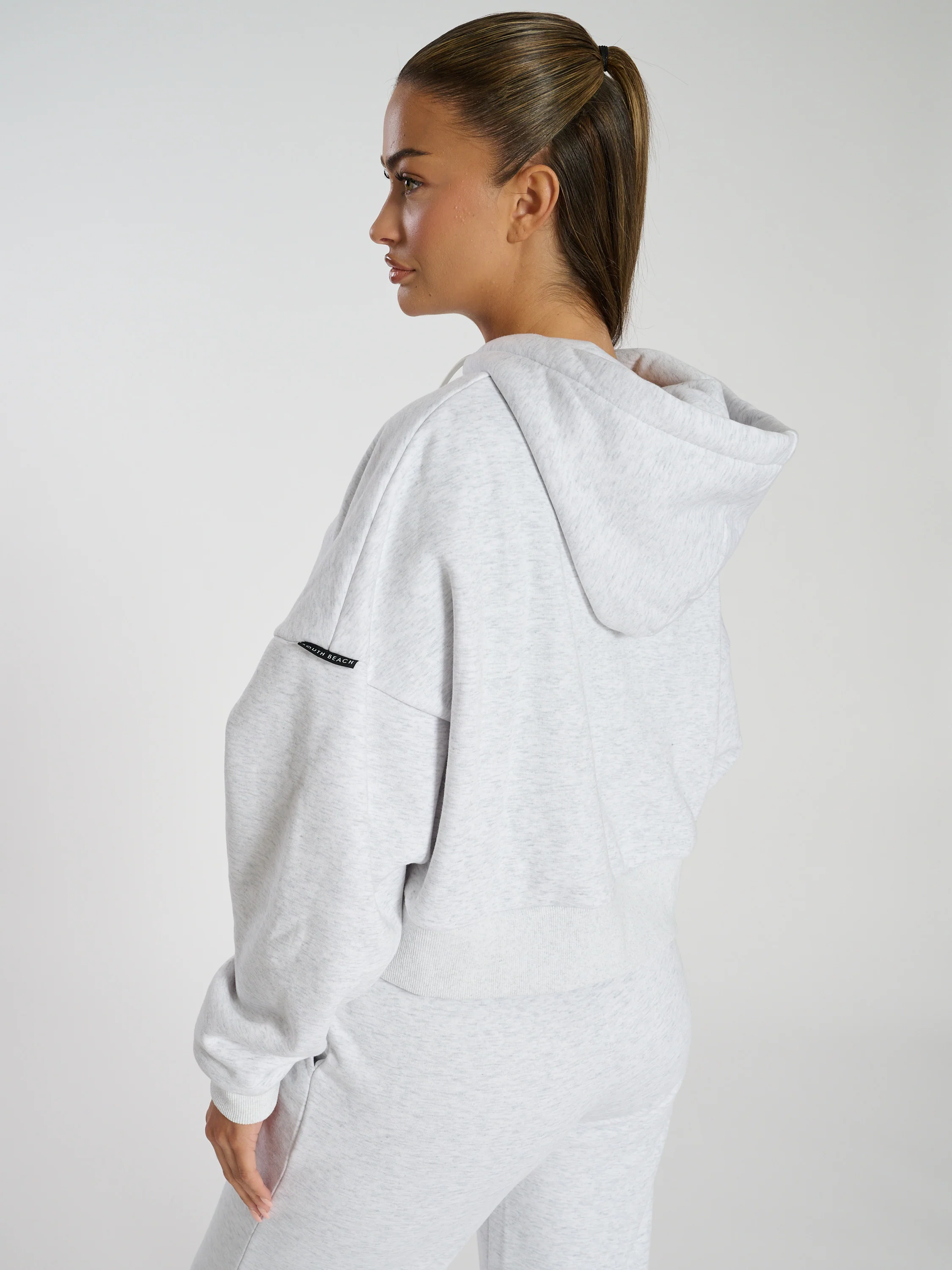 Slouch Cropped Funnel Neck Zip Up Sweat in Grey - Image 5