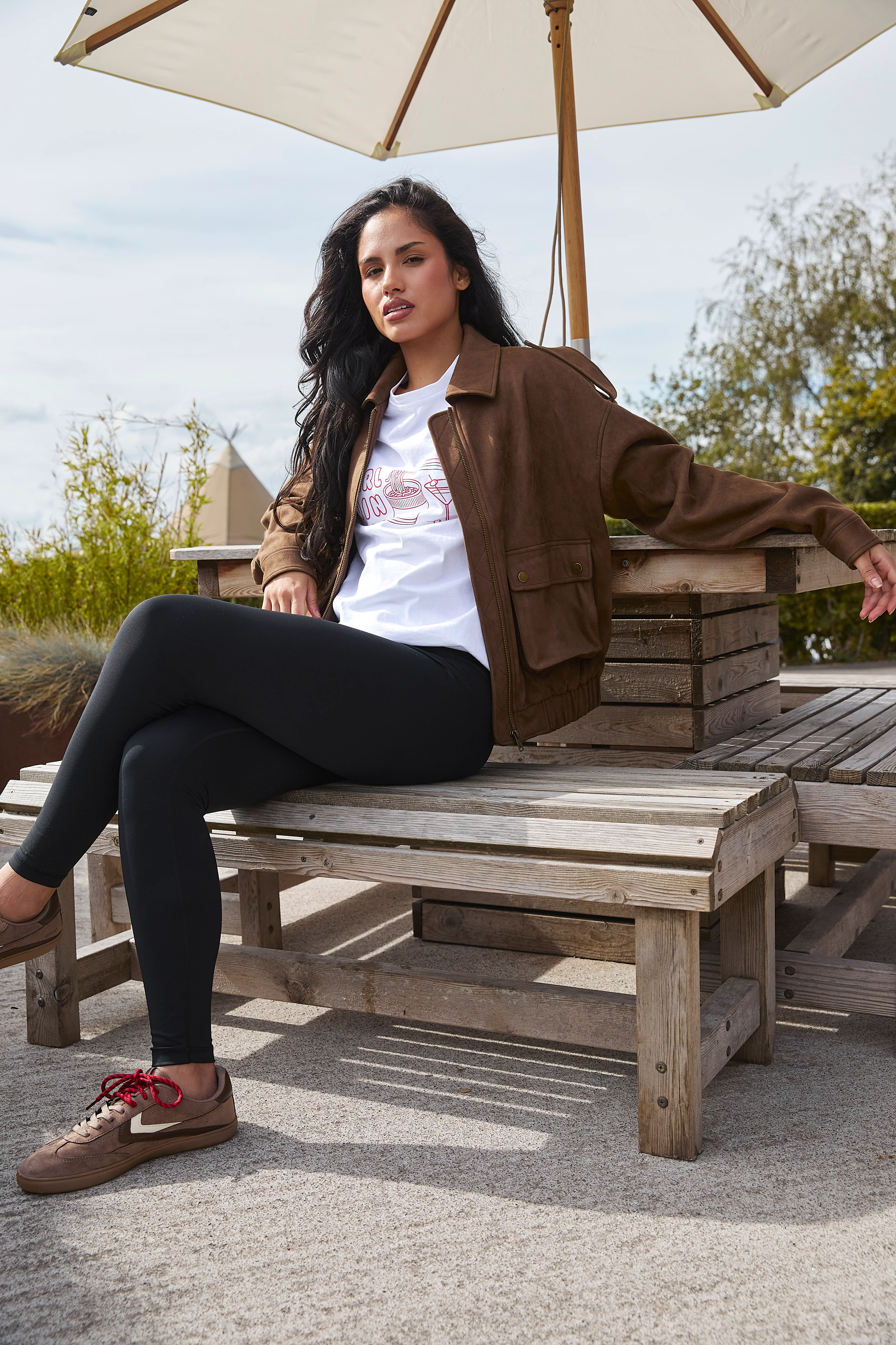 Avalon Faux Suede Bomber Jacket  in Brown - Image 2
