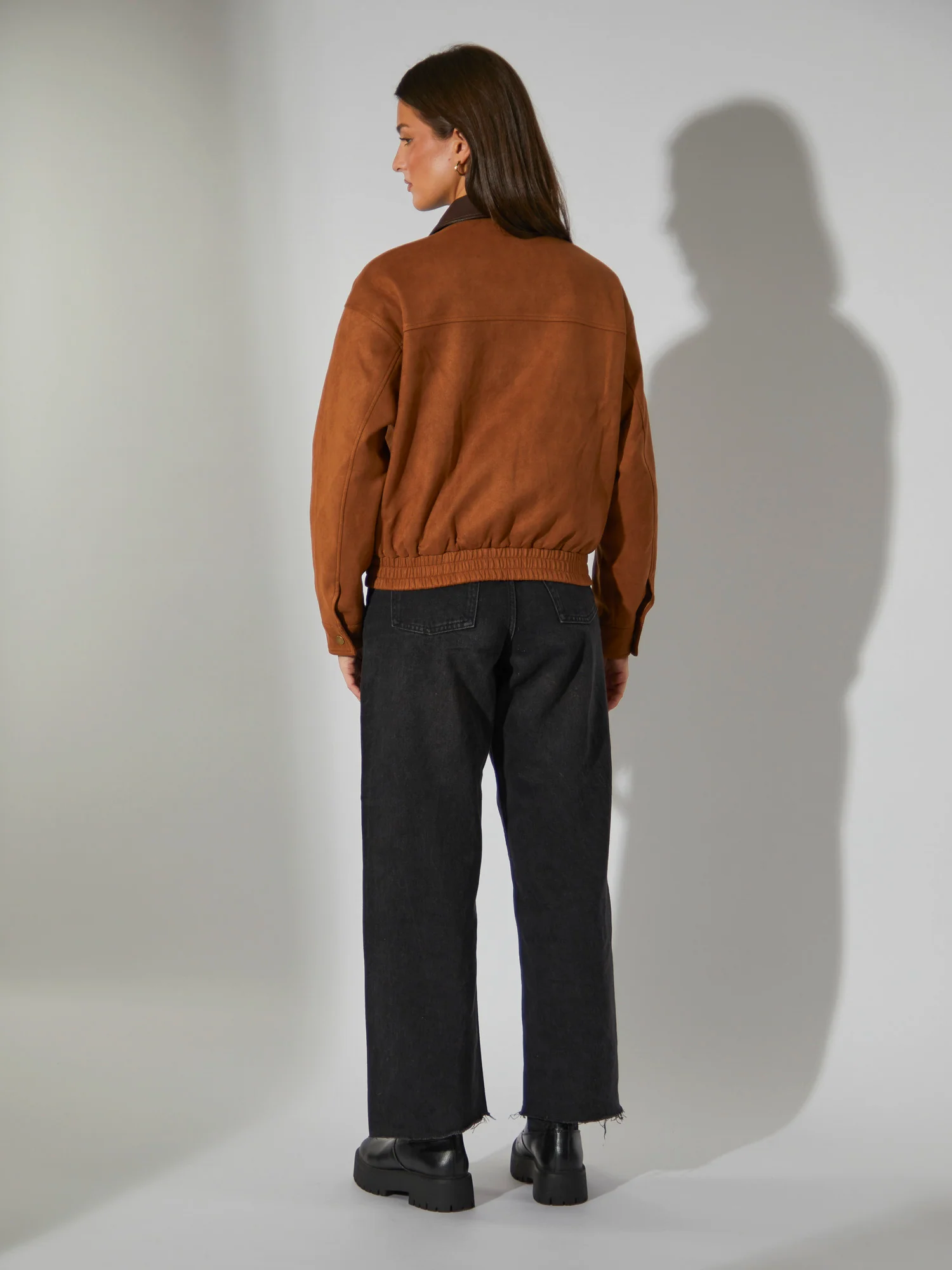Elm Faux Suede Bomber With Pu Trim in Tan - Image 6