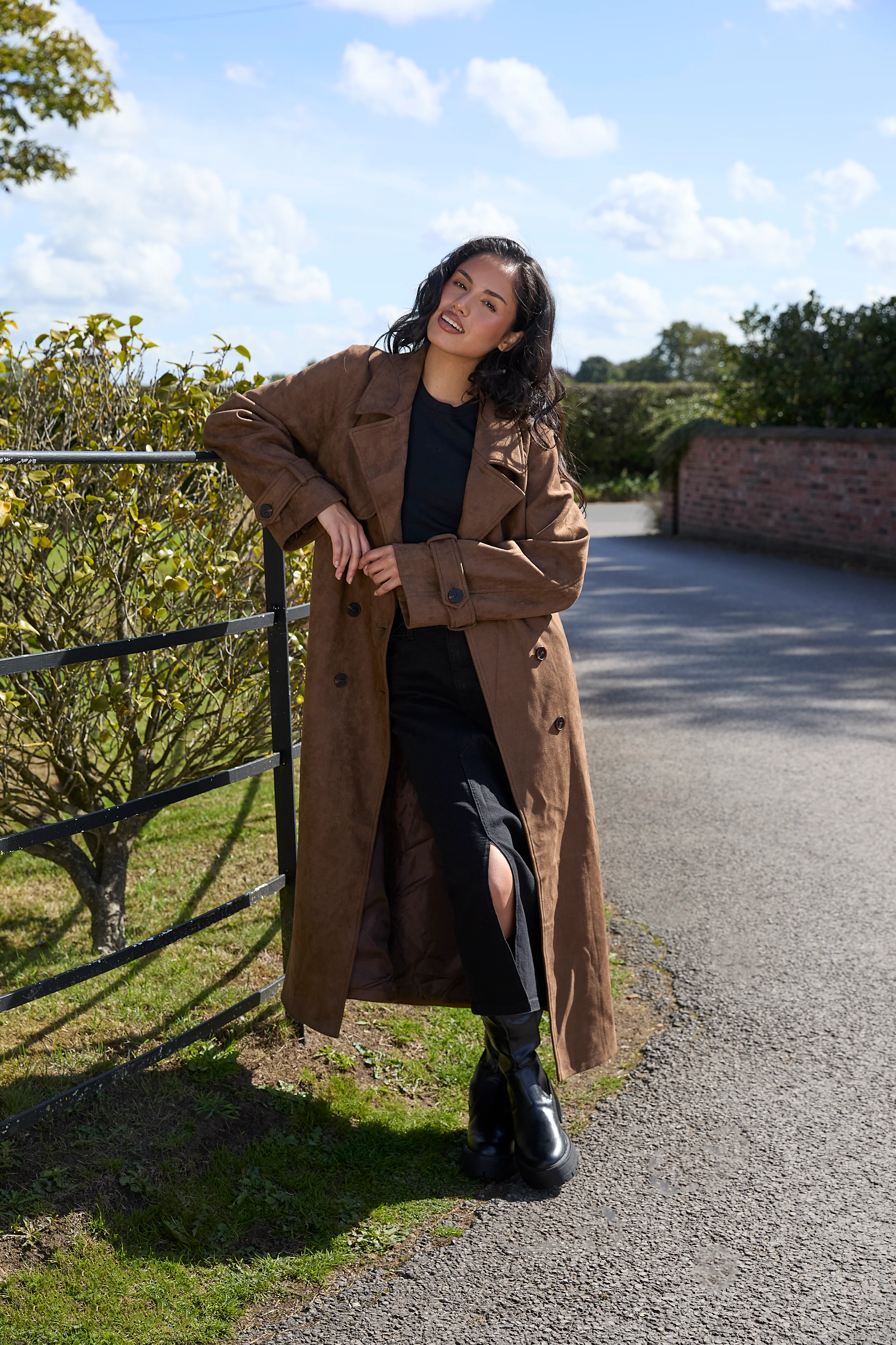 Fairmont Faux Suede Trench Coat in Brown - Image 6