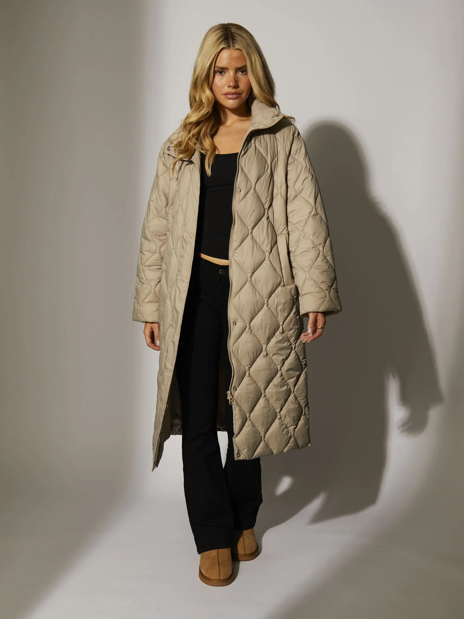 Highland Quilted Coat in Taupe - Image 2