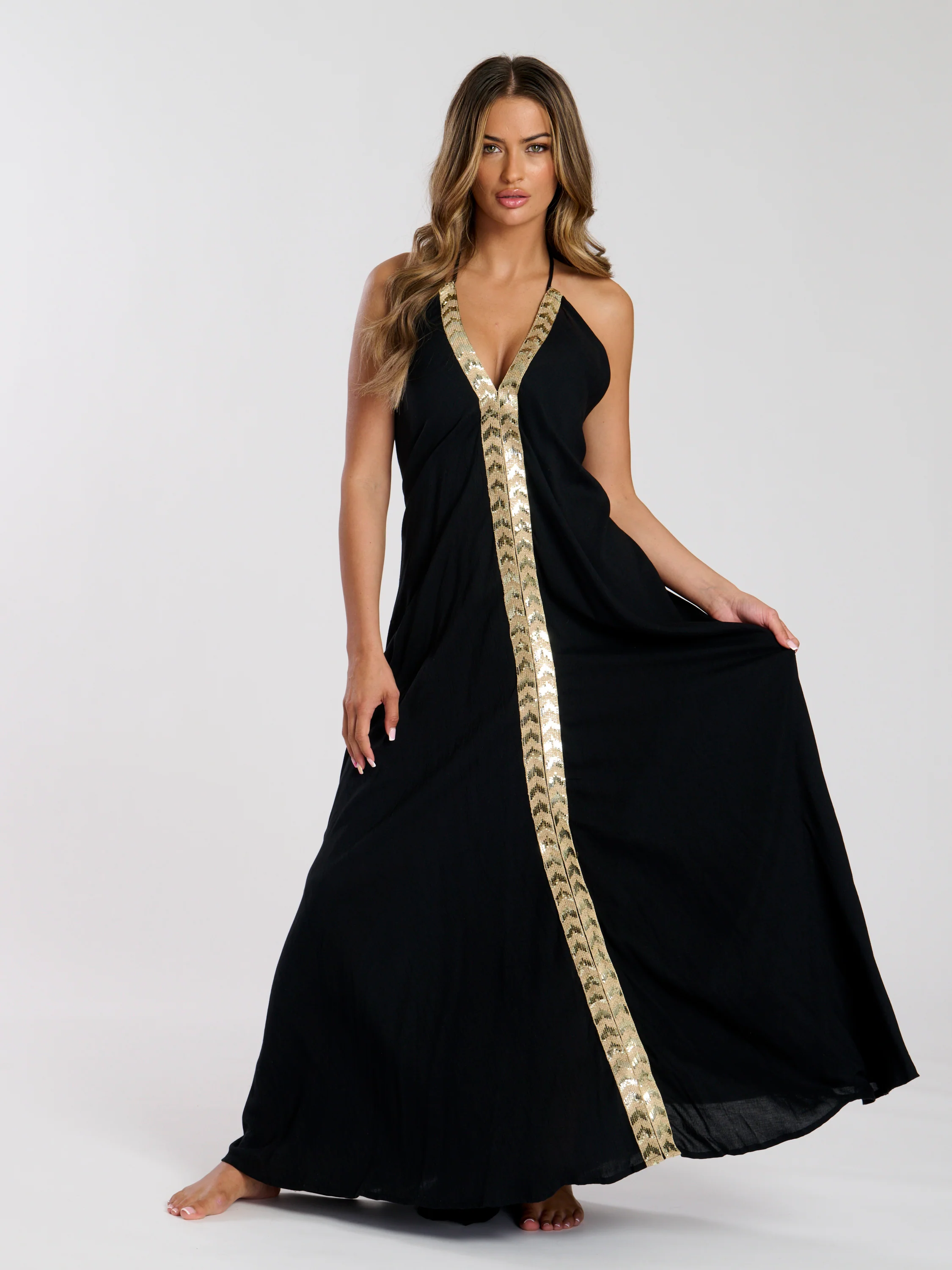Monument Sequin Plunge Maxi Dress in Black - Image 2