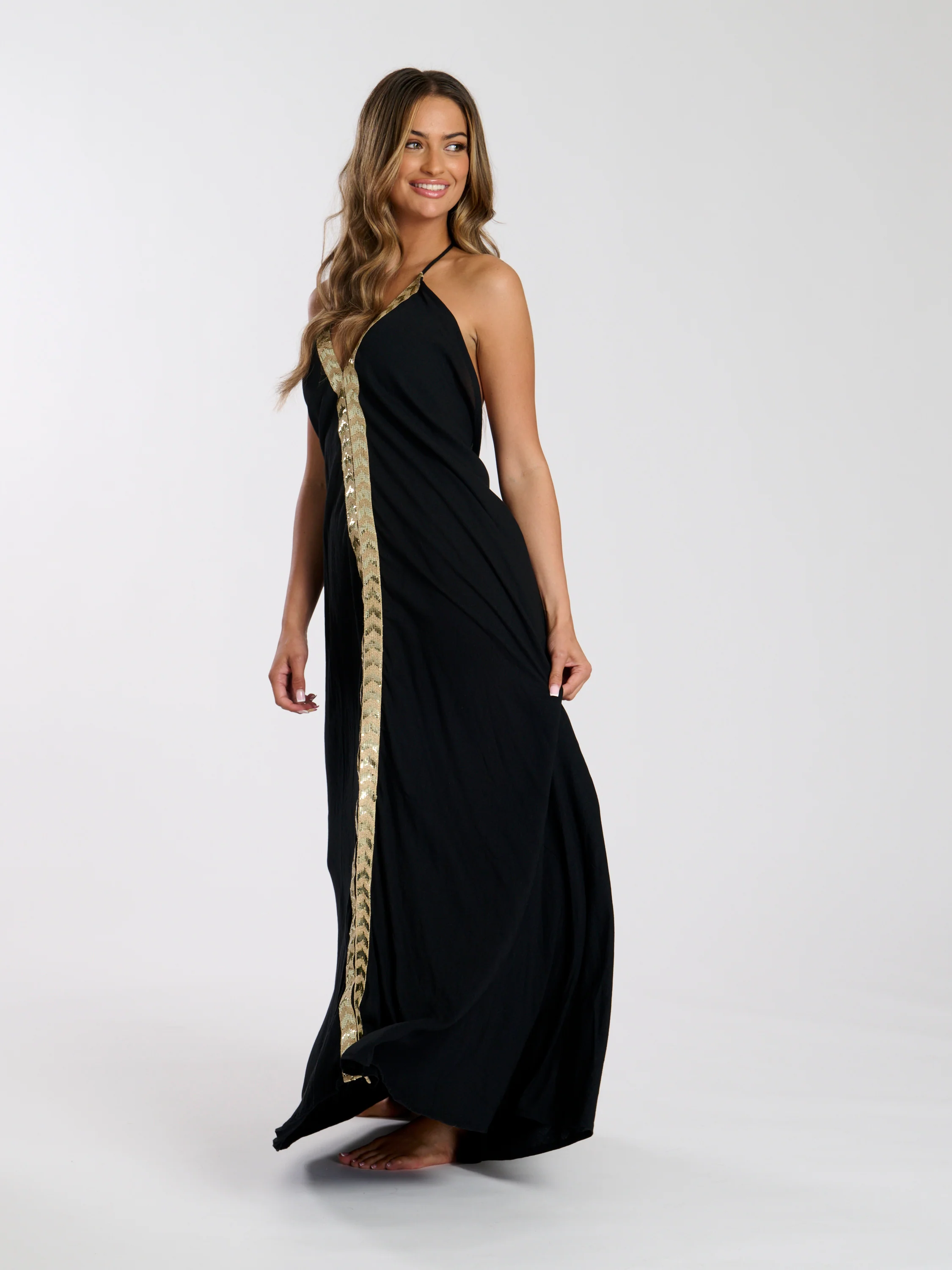 Monument Sequin Plunge Maxi Dress in Black - Image 3