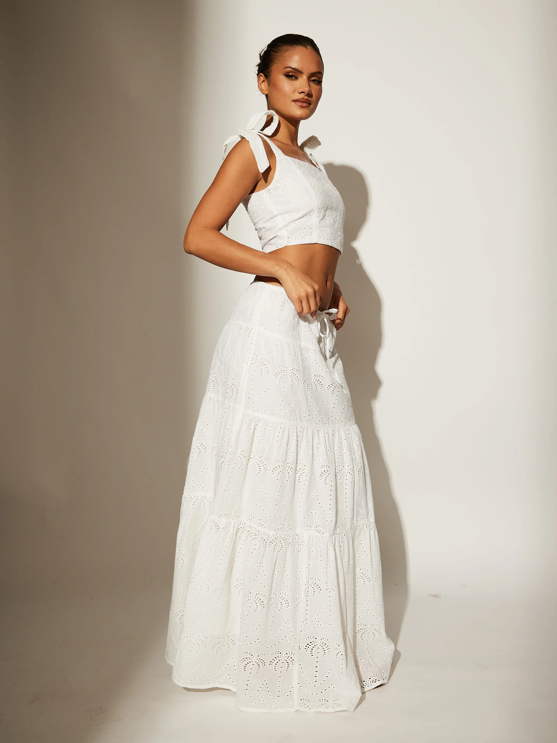 Bunny Tie Shoulder Cropped Top in White - Image 4