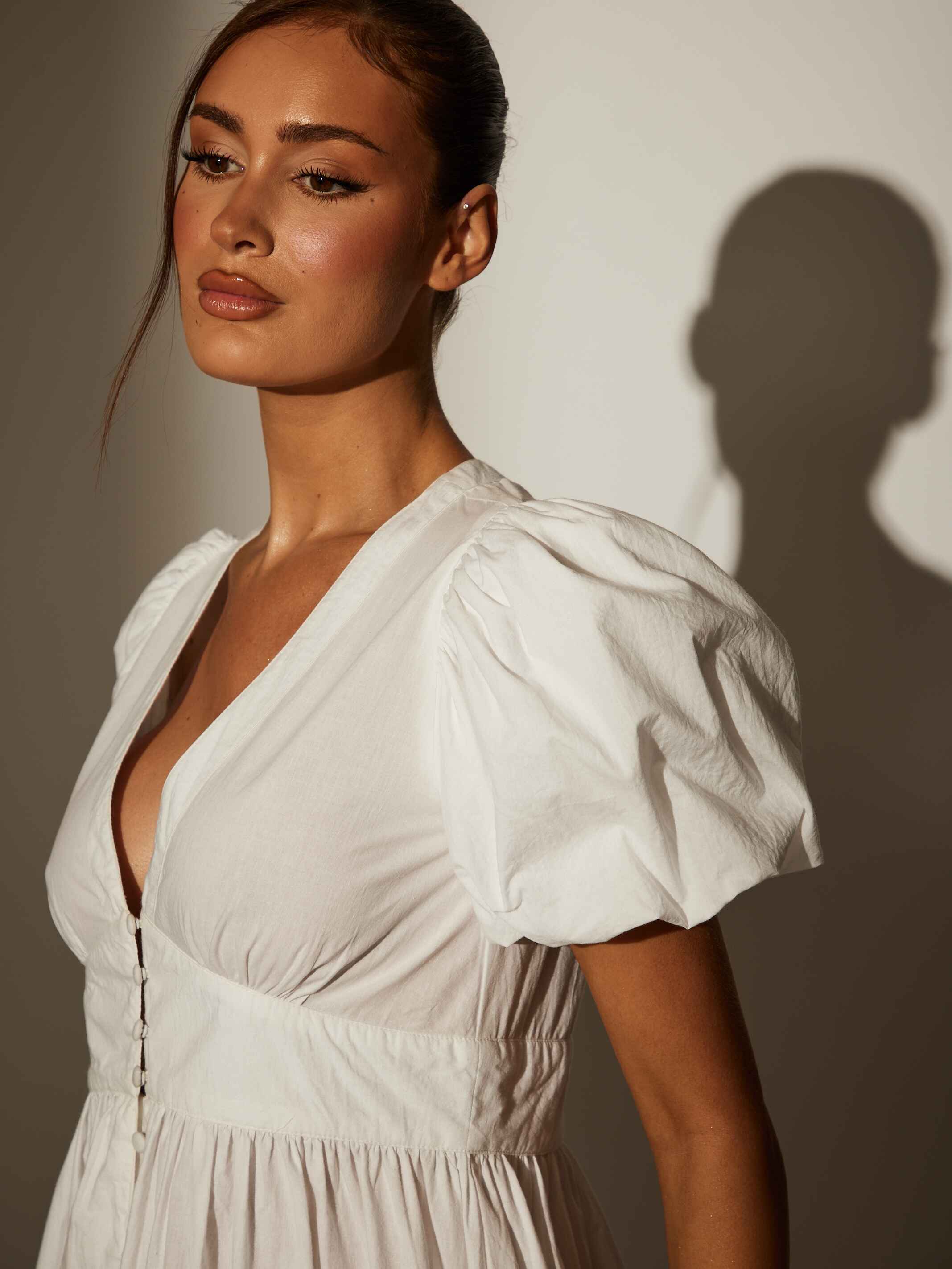 Darling Puff Sleeve Midi Dress in White - Image 2