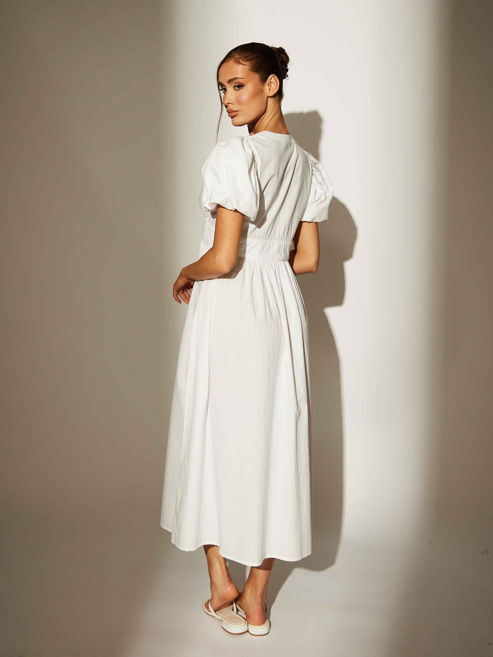 Darling Puff Sleeve Midi Dress in White - Image 4