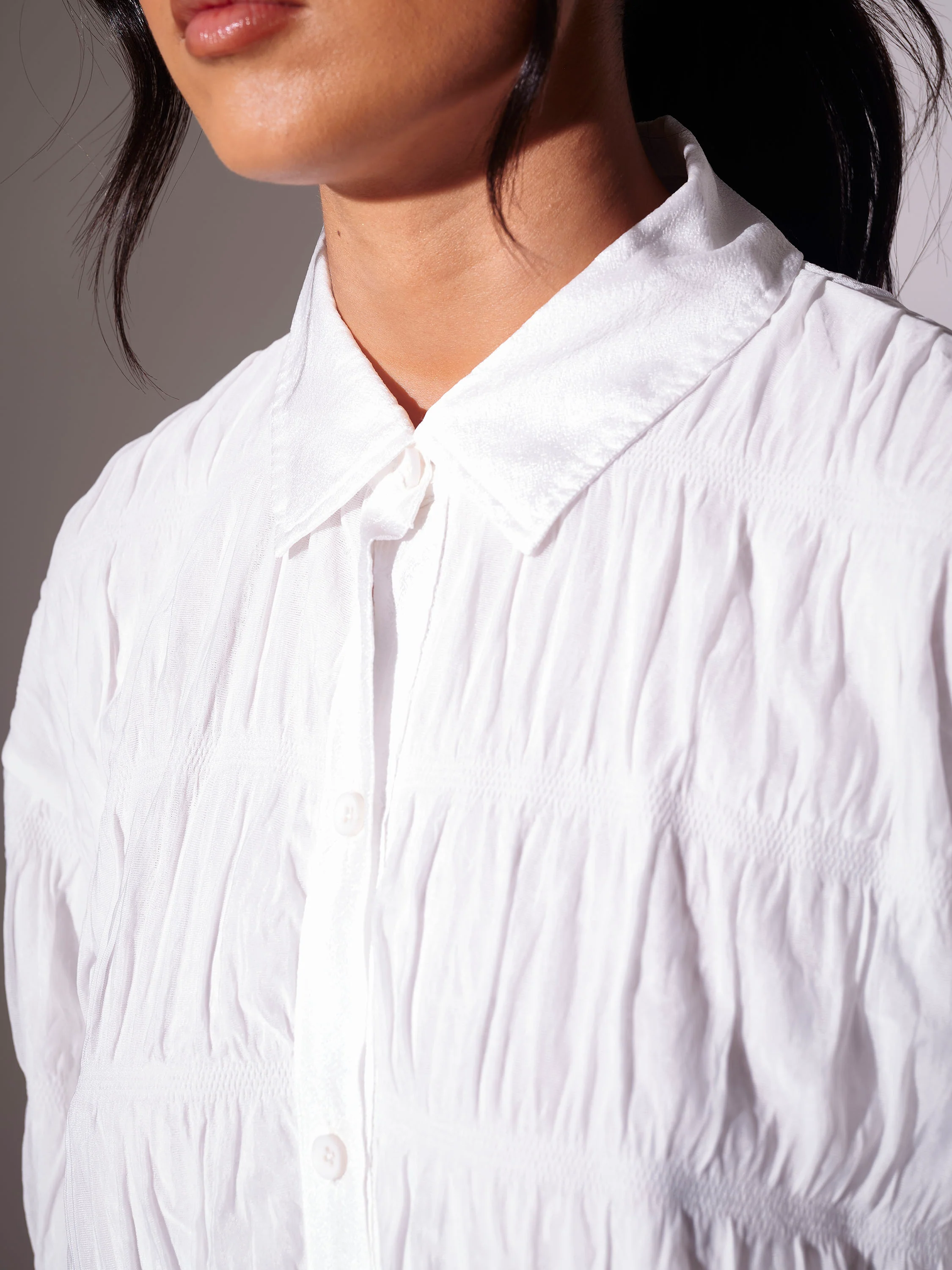 Kayleigh Ruched Shirt in White - Image 3