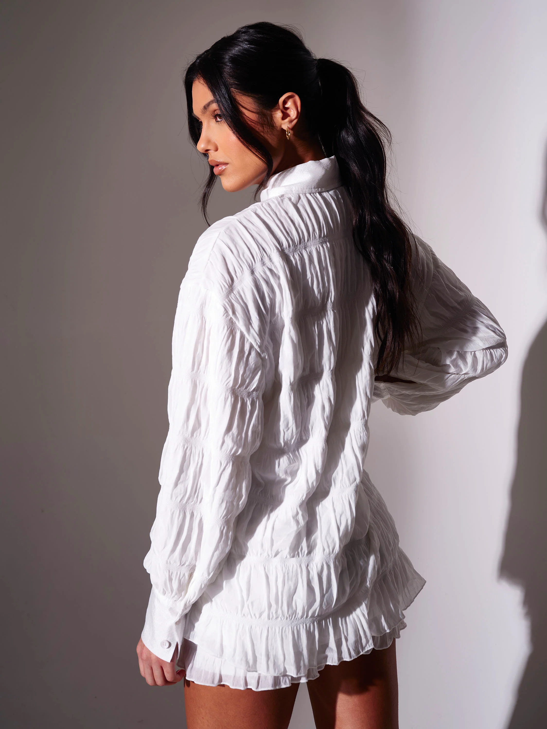 Kayleigh Ruched Shirt in White - Image 4