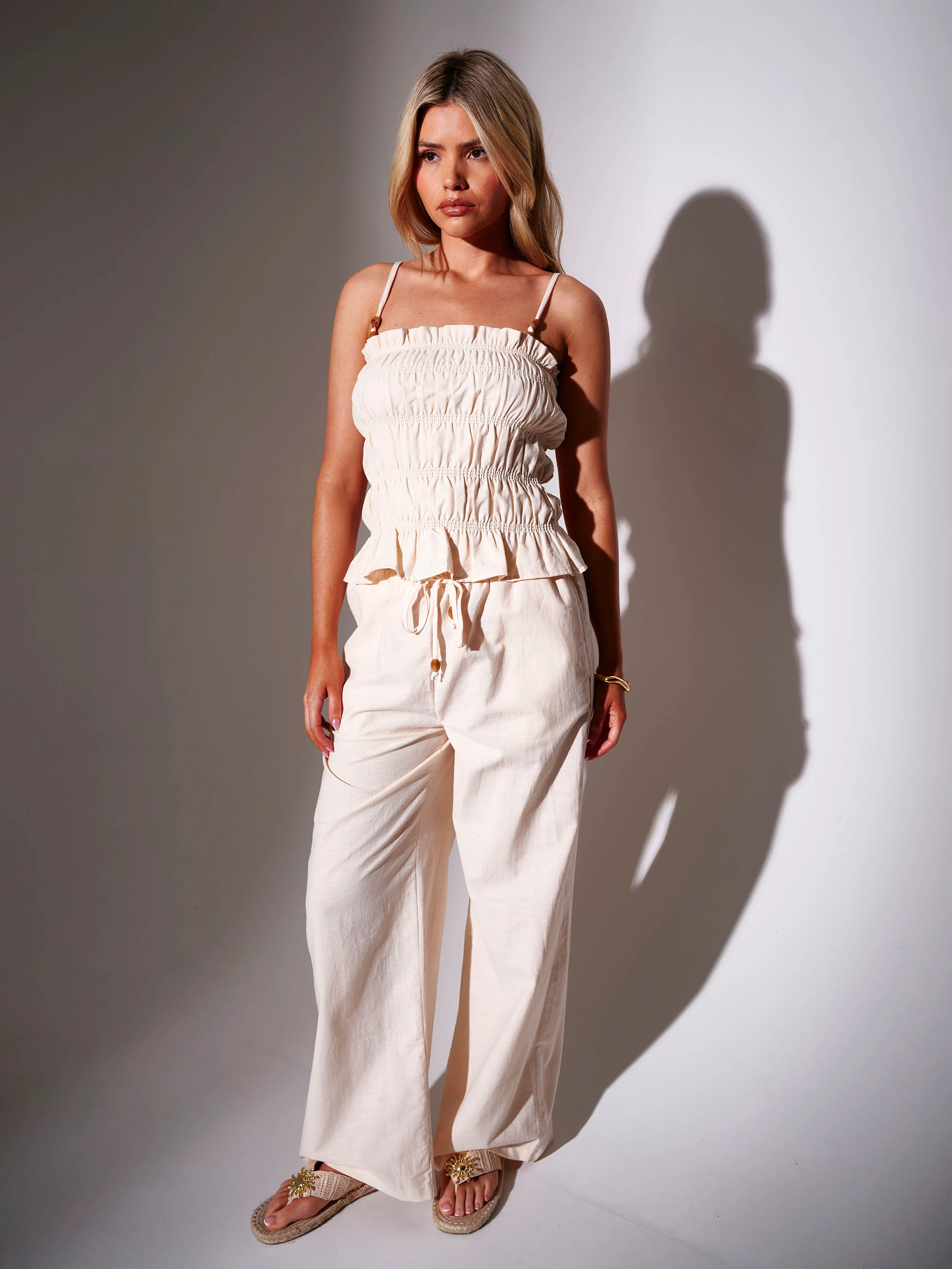 Birch Bead Detail Ruffle Top in White - Image 4