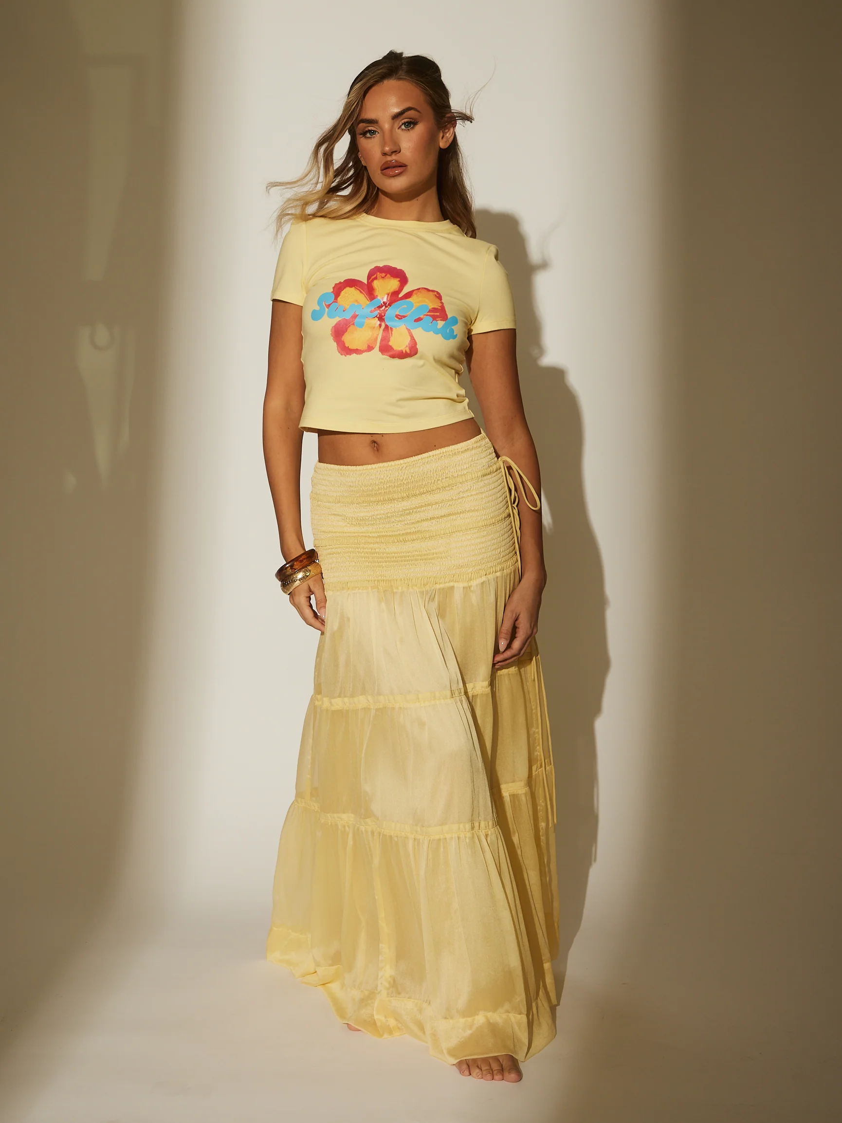 Soleil Tiered Maxi Skirt in Yellow - Image 2