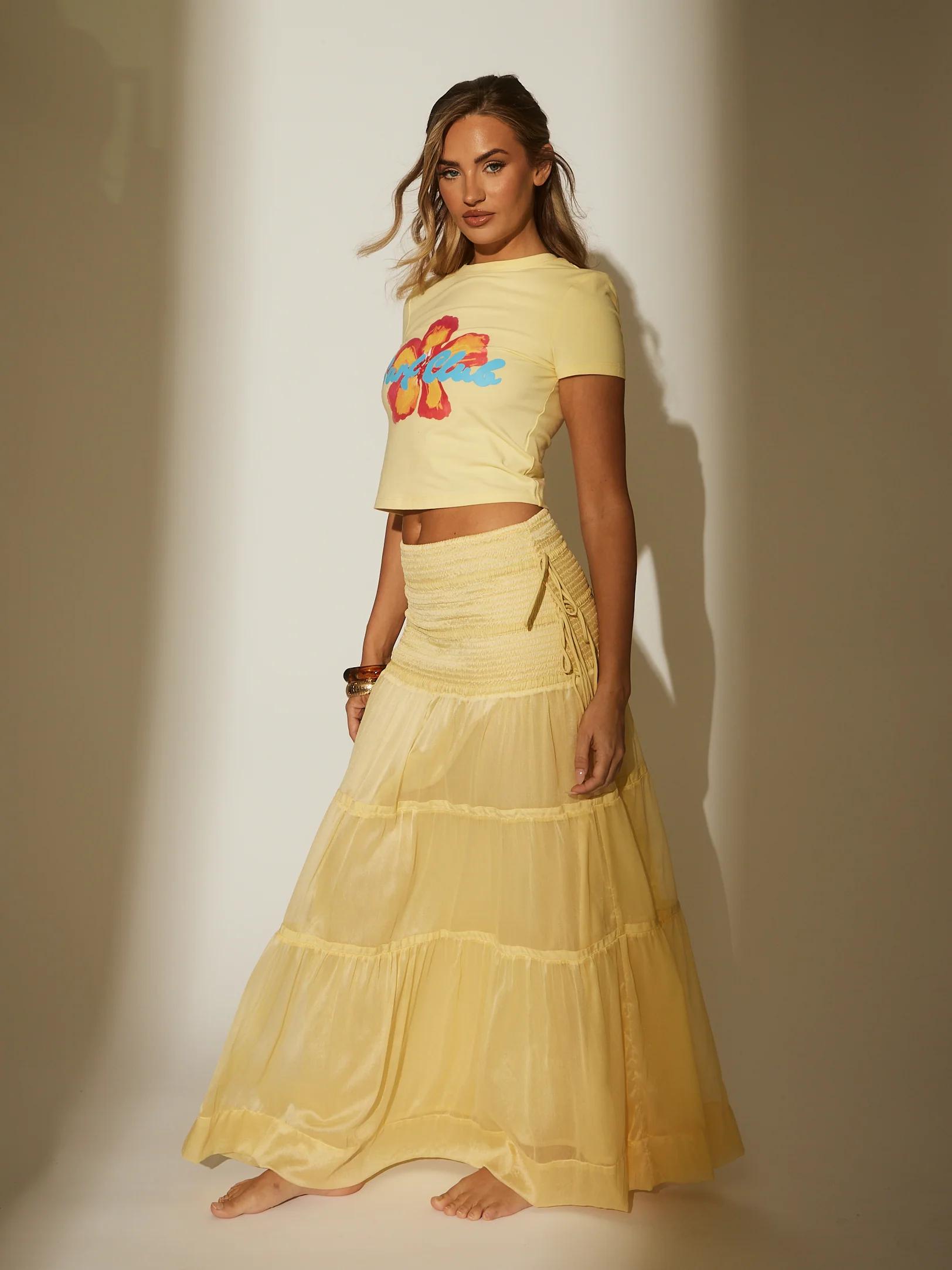 Soleil Tiered Maxi Skirt in Yellow - Image 4