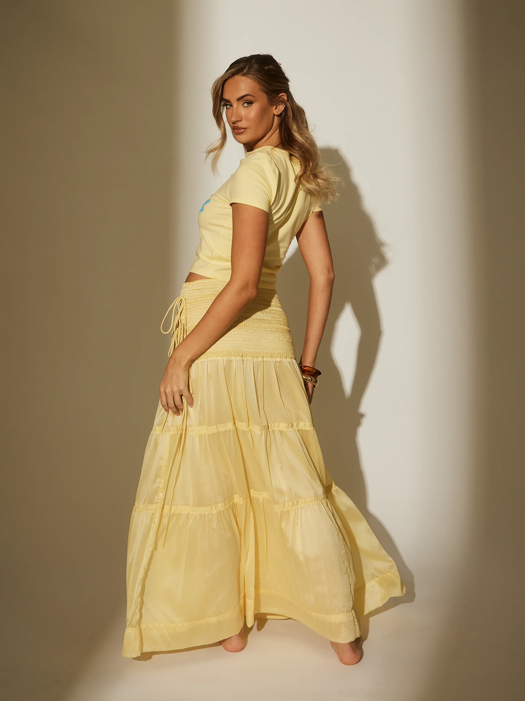 Soleil Tiered Maxi Skirt in Yellow - Image 5