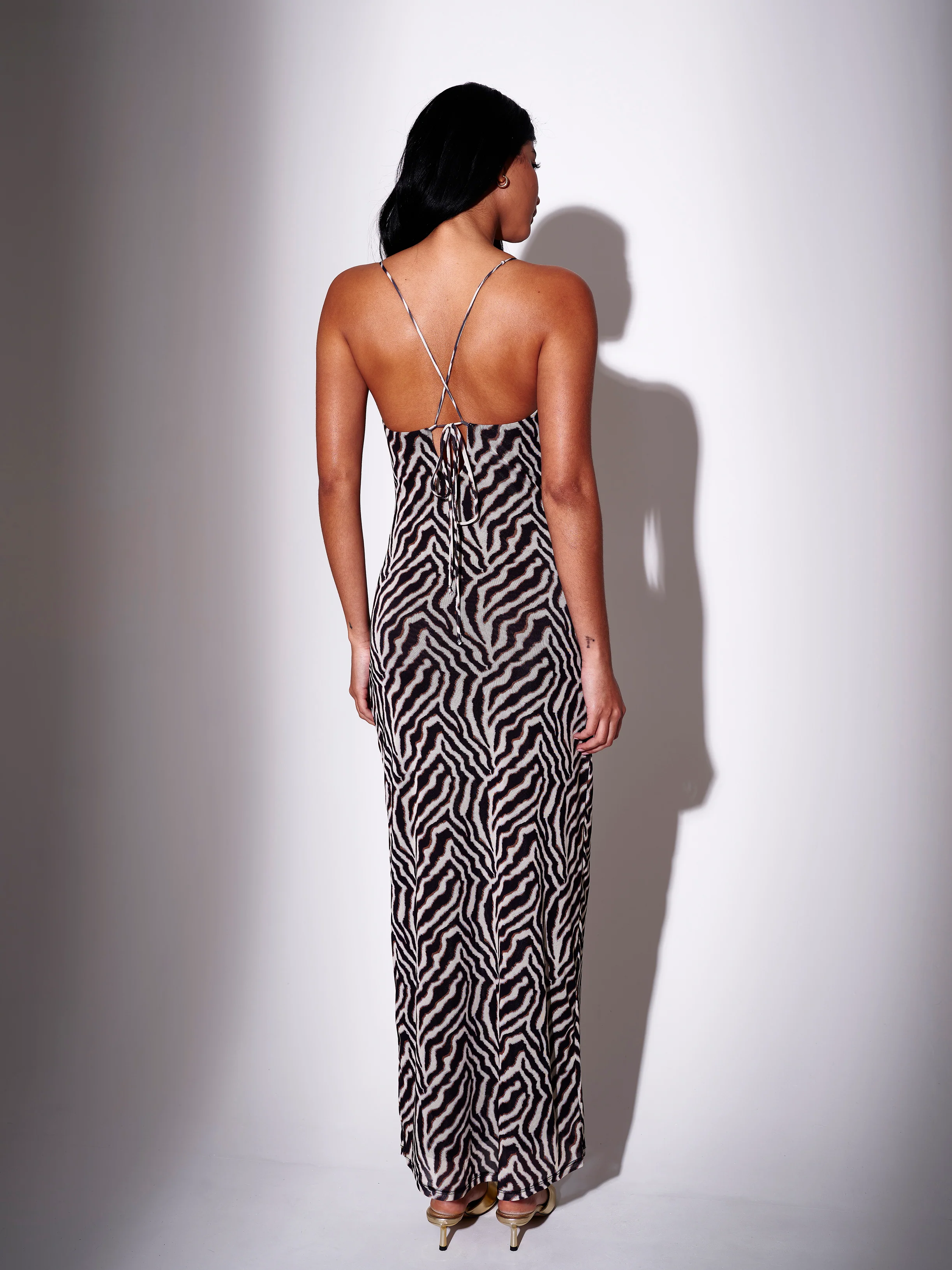 Clara Beaded Mesh Maxi Dress in Zebra - Image 4